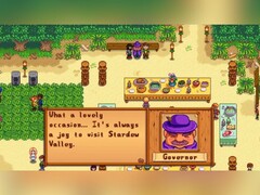 The Governor makes his annual appearance at the Stardew Valley Luau, one of many seasonal festivals that bring the community together in the beloved indie farming simulator. (Image source: Stardew Valley via Steam)