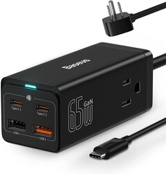 Baseus 65 W GaN charger is a jack-of-all trades extension cord with both USB-A and USB-C ports for $50 USD (Source: Amazon)