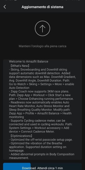 The Amazfit Balance update 3.16.4.3. (Image source: Matteo Calori via Facebook)