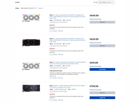 Best Buy RX 9070 XT pricing (Image source: screenshot, Best Buy)