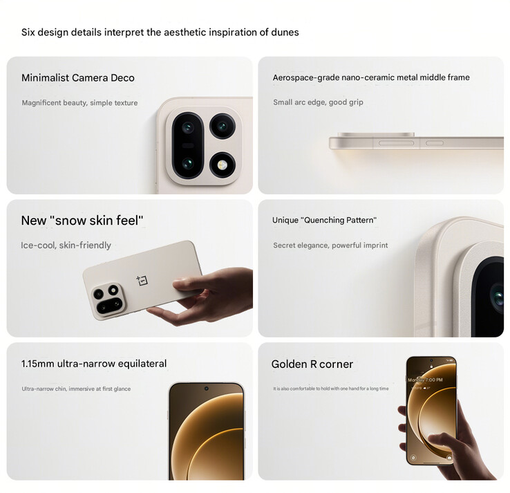 Design highlights of the OnePlus 15 (Image source: OnePlus - machine translated)