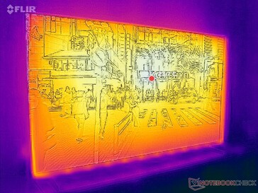 Surface temperatures remain cool. Waste heat exhausts along the rear and top as shown by the temperature map
