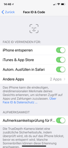 Face ID settings