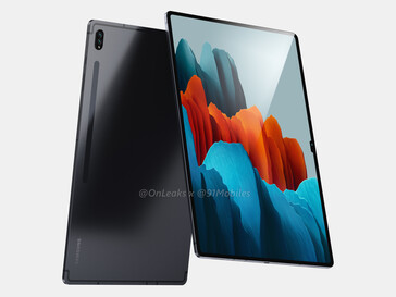 Samsung Galaxy Tab S8 Ultra. (Image source: 91Mobiles & @OnLeaks)