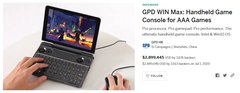 The GPD Win Max&#039;s current Indiegogo tally. (Source: Indiegogo)