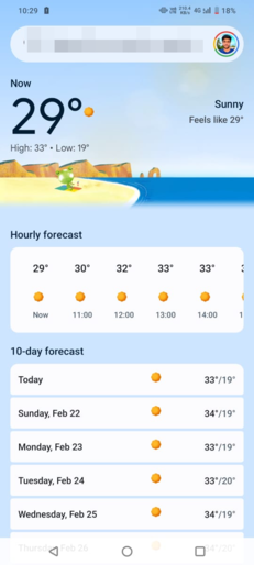Google Weather app interface