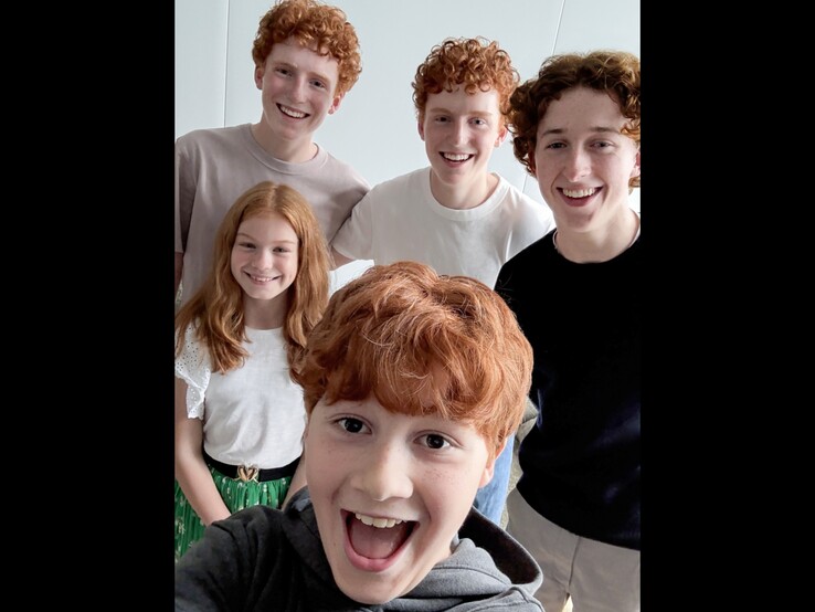 Pictured: Weasley actors Tristan Harland (Fred Weasley), Gabriel Harland (George Weasley), Ruari Spooner (Percy Weasley), Gracie Cochrane (Ginny Weasley) and Alastair Stout (Ron Weasley) in the new Harry Potter series.