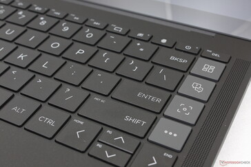 The special MyHP keys are lighter in color than the rest of the keyboard. Note the dedicated fingerprint button instead of a combination power-fingerprint button