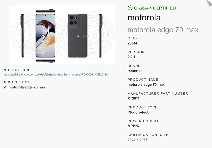 The Motorola Edge 70 Max supports magnetic Qi2 chargers.