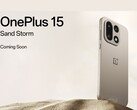 OnePlus 15 Sand Storm edition smartphone with triple camera setup showcased against a desert sand background. (Image source: OnePlus)