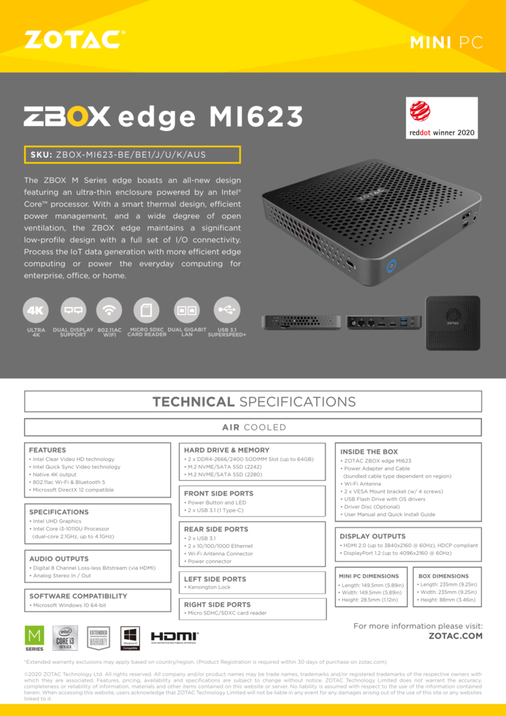 ZBox MI623/643 specifications (Source: Zotac)