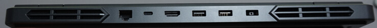 Ports on the back: LAN port (1 Gbit/s, USB-C (10 Gbit/s, DP, 140W charging), HDMI 2.1, 2x USB-A (5 Gbit/s), power port