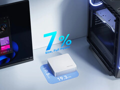 Minisforum finishes the M1-1295 in a simple silver housing that measures 195 x 193 x 51.9 mm and weighs 1.12 kg. (Image source: Minisforum)