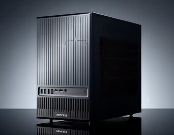 Front of the DeskOne A1 compact workstation PC.