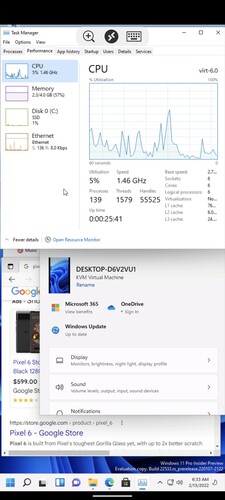 Windows 11 running on the Pixel 6 with Android 13 DP1. (Image Source: @kdrag0n on Twitter)