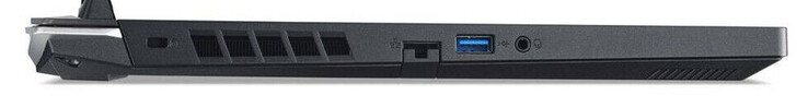 Left: port for cable lock, Gigabit Ethernet, USB 3.2 Gen 1 (USB-A), combined audio jack