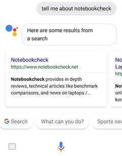Google Assistant voice search in action, Notebookcheck search