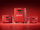 The Jackery HomePower 2000 Plus v2 Red Cross Edition, the Jackery HomePower 3600 Plus Red Cross Edition, and the Jackery HomePower 1000 Plus v2 Red Cross Edition (from left to right))
