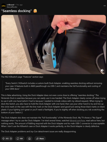 Killswitch Switch 2 case dock issue (Image source: screenshot, Switch 2 subreddit)
