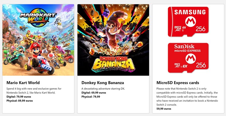 Mario Kart World Donkey Kong Bananza Spain pricing (Image source: Nintendo Store)