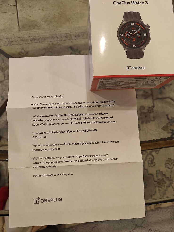 OnePlus Watch 3 ships with an apology letter. (Image source: Reddit)