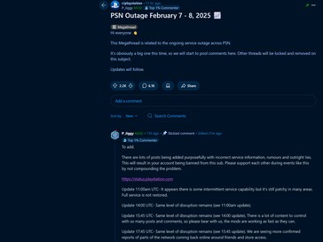 PlayStation Network Reddit update (Source: Reddit)