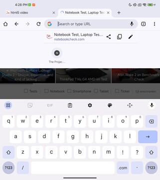 Keyboard on the inner display, portrait mode (Google Gboard)