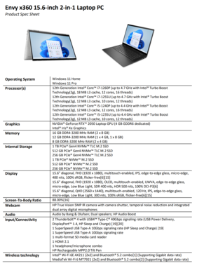 HP Envy x360 15.6-inch Intel - Specifications. (Source: HP)