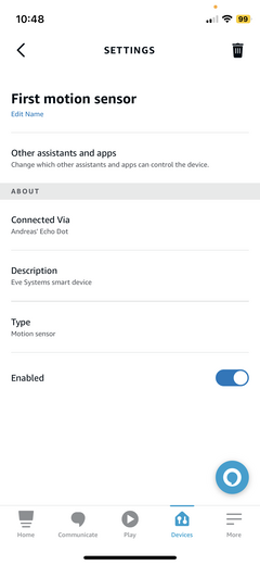 In the Alexa settings, Eve devices are hardly recognizable as such.