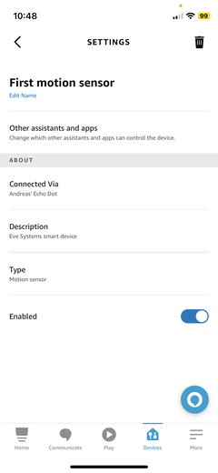 In the Alexa settings, Eve devices are hardly recognizable as such.