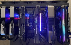The crypto mining rig features 5x non LHR (Lite Hash Rate) RTX 30-series cards and 1x LHR V2 board. (Image source: eBay)
