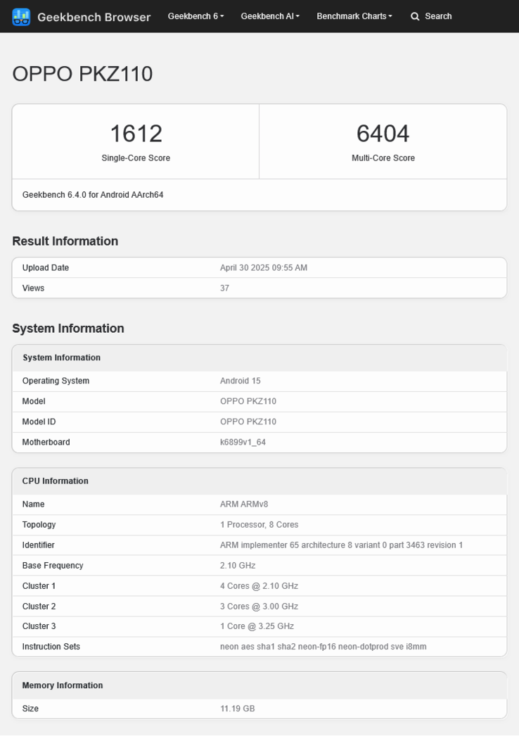 The "Oppo Reno14" surfaces in a new benchmarking leak. (Source: Geekbench)