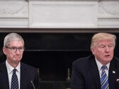 Tim Cook and Donald Trump during a White House business meeting (Image source: Sky News)