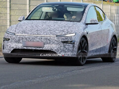 The 2026 Tesla Model Y Performance testing at Nürburgring. (Image source: Carscoops)