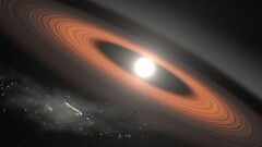 A rendering of a white dwarf swalloing its planetary system (Image source: NASA)