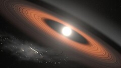 A rendering of a white dwarf swalloing its planetary system (Image source: NASA)