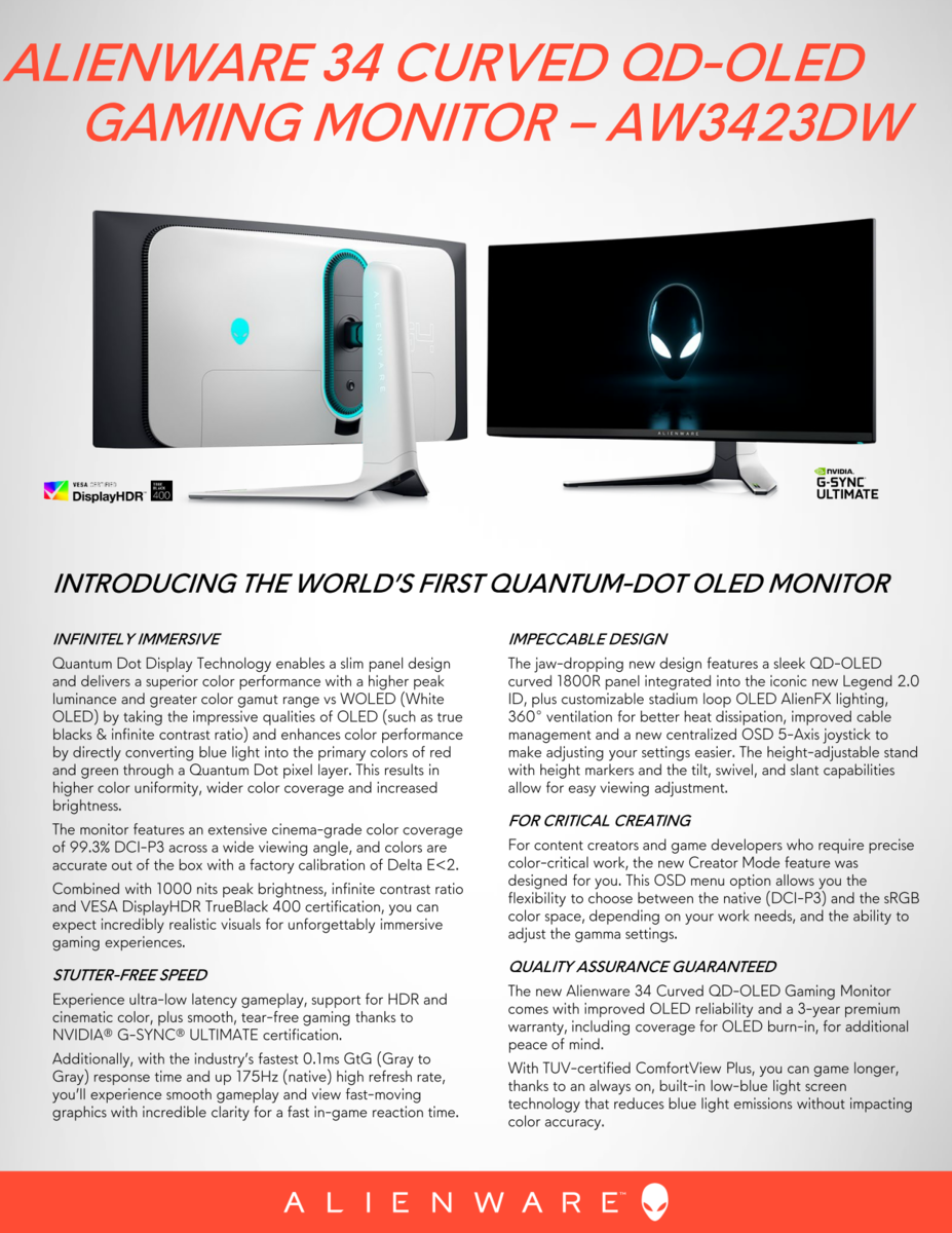 34-inch Alienware quantum dot OLED monitor will cost you 34-inch Alienware quantum dot OLED monitor will cost you