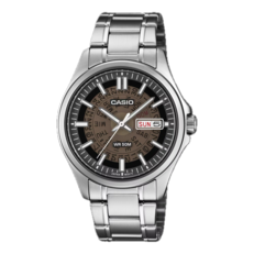 Casio MTP-E740-1AV featuring a brown translucent dial.