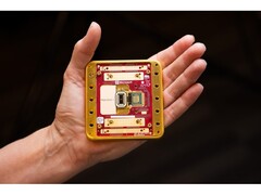 A promotional image for Microsoft&#039;s Majorana 1 chip being held in a human palm. (Image Source: Microsoft)