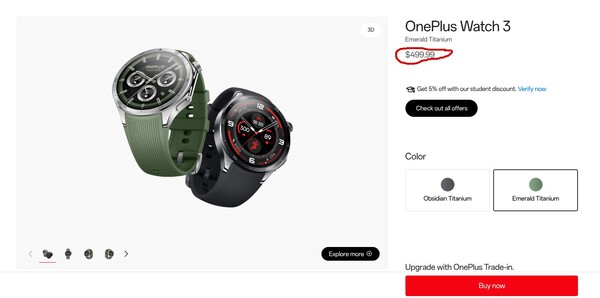 OnePlus hasn't revealed why the OnePlus Watch 3 costs more in the US than originally planned. (Image source: OnePlus)