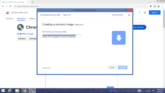 Chromebook Recovery Utility doing its work (Image source: Screen grab)
