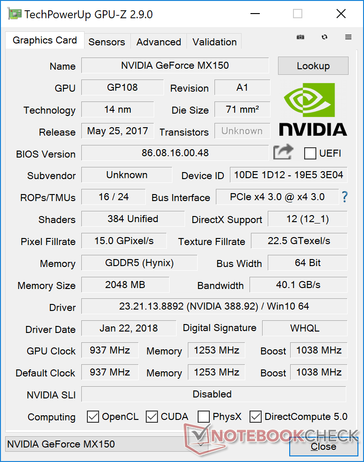 Slower 10 W '1D12' GeForce MX150 GPU in the pricier MateBook X Pro
