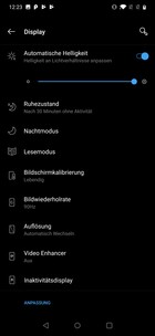 Display settings with night mode enabled