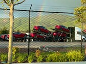 Tesla Semi loaded with new Model 3's. New study shows electric cars can help to prevent childhood asthma (Image source: ALSULTAN_MERIAM on X)
