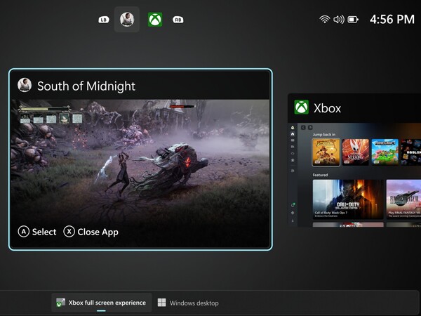 Transition between Xbox Full Screen Experience and desktop mode shown (Image source: Windows Insider Blog with edits)