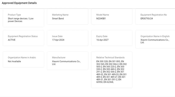A next-gen Xiaomi Smart Band gains new certifications from TDRA...