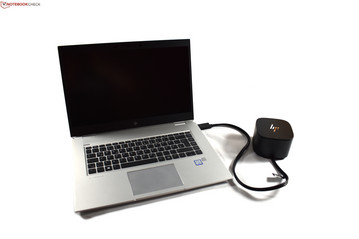 HP EliteBook 1050 G1 next to the HP Thunderbolt Dock G2 with combo cable