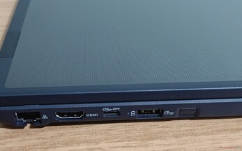 Left side connectors: GbE jack, HDMI 1.4, USB-C 10 Gbps (PD+DP 1.4), USB-A 5 Gbps