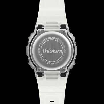Engraved case back of the Casio G-Shock DW-5600TNT-7 with thisisneverthat branding.