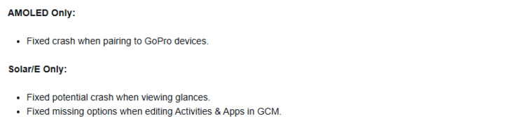 The release notes for beta version 10.21 for the Garmin Instinct 3 smartwatch. (Image source: Garmin)